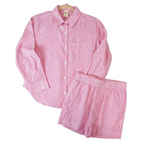 Unbranded Other - Girls Pajama Set Size M/L‎ Pink Pin Stripe Collared Button Up Shirt Shorts
